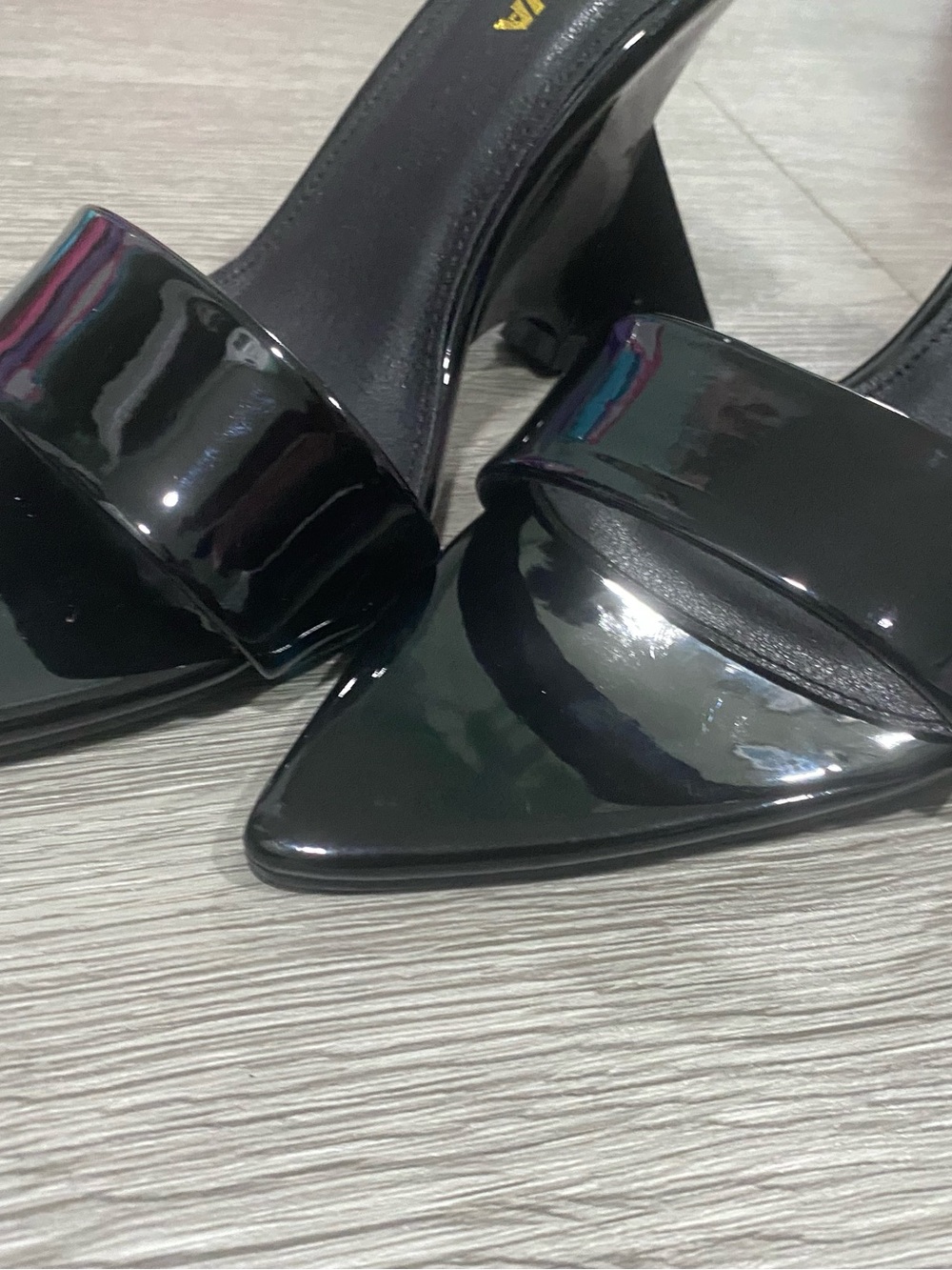 Fashion Nova Black Patent Pointed Toe Heeled Slides